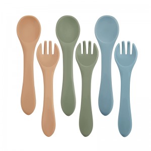 Siliconen lepel en vork voor bady voeding, eerste fase baby baby\'s lepels